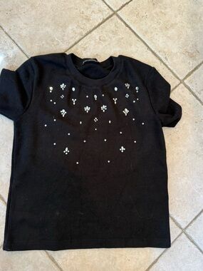 Zara Black Short-Sleeve Tee with White Rhinestone Clusters
